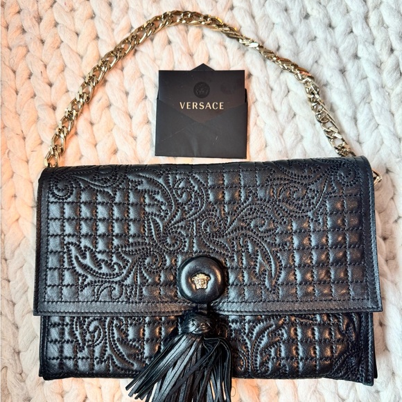 Versace Handbags - Versace Black Quilted Clutch with Gold Chain